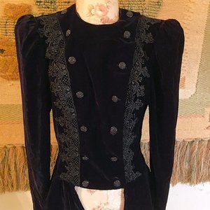 Vintage 1980s Scott McClintock Velvet and Lace Peplum Jacket With Tails